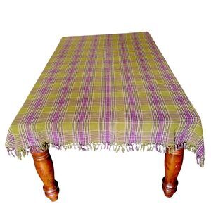 April Cornell Vintage Lavender and Olive Plaid Tablecloth 76" × 50"